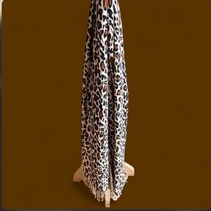 Leopard Print KVA wool silk scarf with fringe